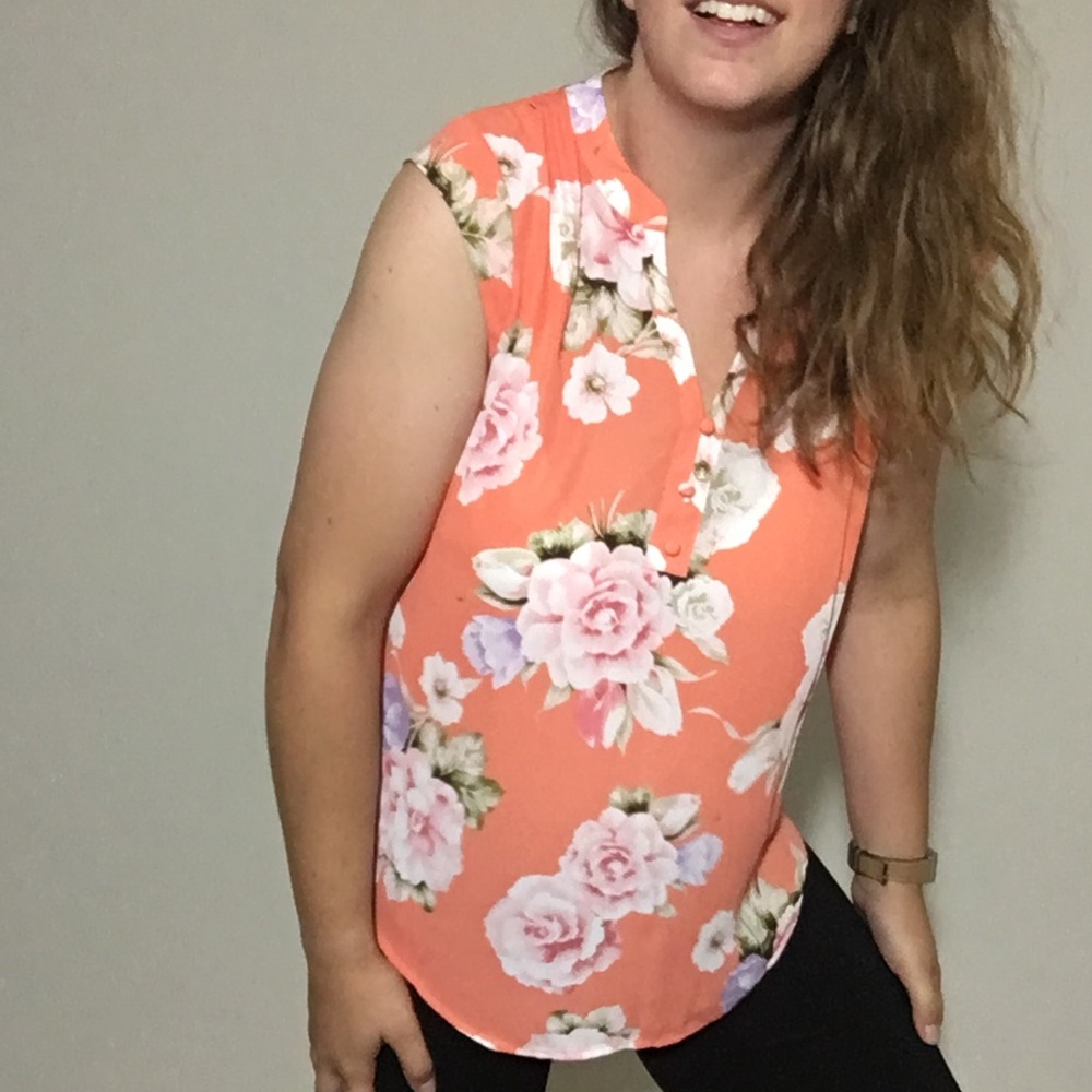 • LOCAL SALE // lauren conrad sleeveless floral coral blouse • - Picture 3 of 9